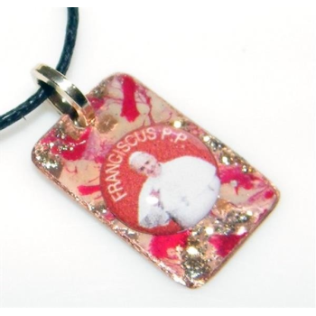 NSA|Medaglietta Rame 999 copperfantasy rosso panna glitter immagine papa francesco serie giubileo