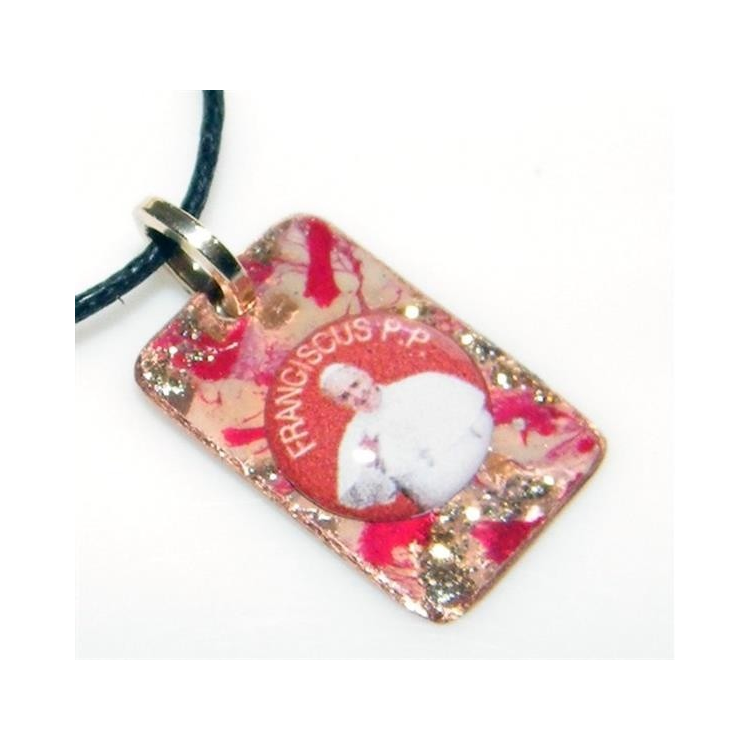 NSA|Medaglietta Rame 999 copperfantasy rosso panna glitter immagine papa francesco serie giubileo
