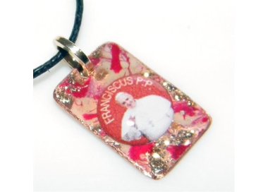 NSA|Medaglietta Rame 999 copperfantasy rosso panna glitter immagine papa francesco serie giubileo