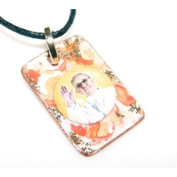 NSA|Medaglietta Rame 999 copperfantasy panna arancio glitter immagine papa francesco serie giubileo