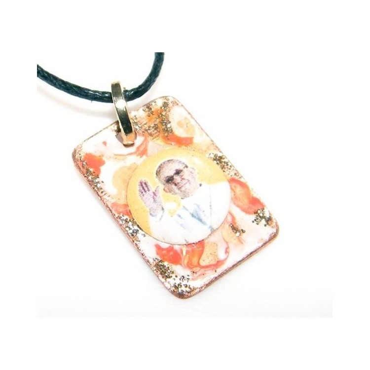 NSA|Medaglietta Rame 999 copperfantasy panna arancio glitter immagine papa francesco serie giubileo