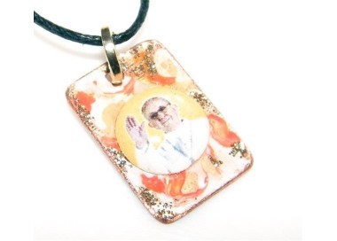 NSA|Medaglietta Rame 999 copperfantasy panna arancio glitter immagine papa francesco serie giubileo