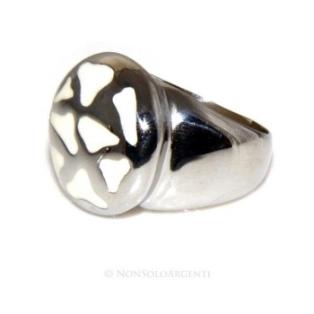 NSA|Acciaio Anallergico inossidabile : anello grande macchie lucite bianco crema tondo