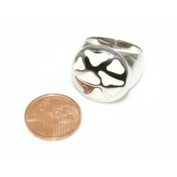 NSA|Acciaio Anallergico inossidabile : anello grande macchie lucite bianco crema tondo