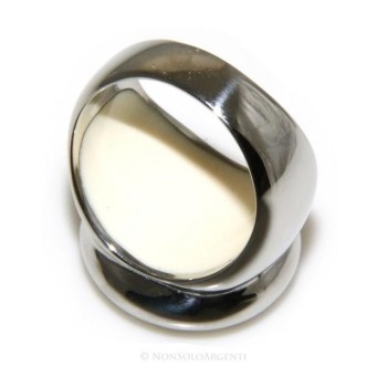 NSA|Acciaio Anallergico inossidabile : anello grande macchie lucite bianco crema tondo