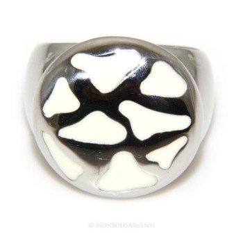 NSA|Acciaio Anallergico inossidabile : anello grande macchie lucite bianco crema tondo