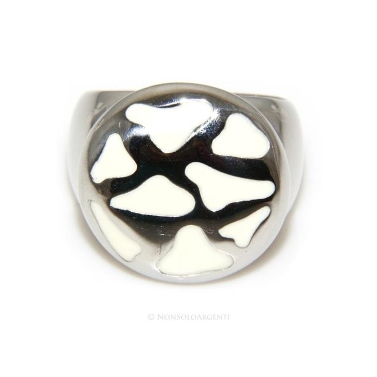 NSA|Acciaio Anallergico inossidabile : anello grande macchie lucite bianco crema tondo