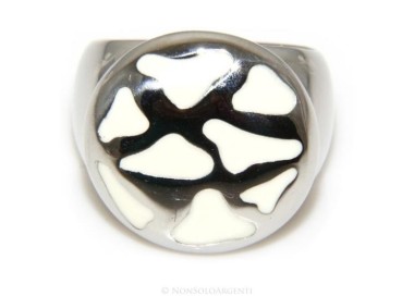 NSA|Acciaio Anallergico inossidabile : anello grande macchie lucite bianco crema tondo