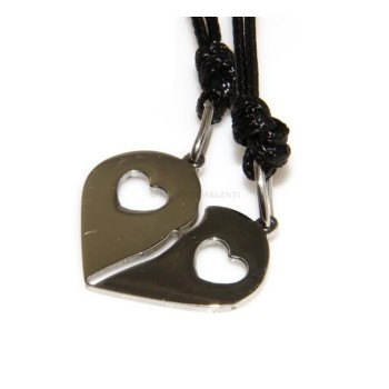 NSA|Acciaio Inossidabile  : pendente da spezzare lui e lei amici con laccio cerato uomo donna cuore e cuoricino