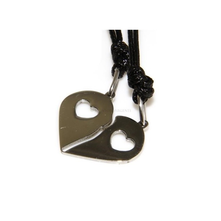 NSA|Acciaio Inossidabile  : pendente da spezzare lui e lei amici con laccio cerato uomo donna cuore e cuoricino