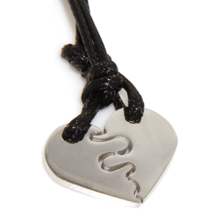 NSA|classic steel heart necklaces to break him and her friends with waxed lace for men and women