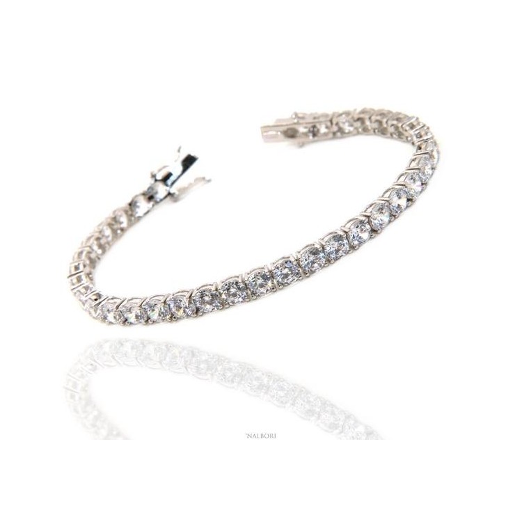 NSA|Argento 925 : Bracciale Tennis Con Zirconi bianchi da 5 mm a griffe 18 cm NALBORI
