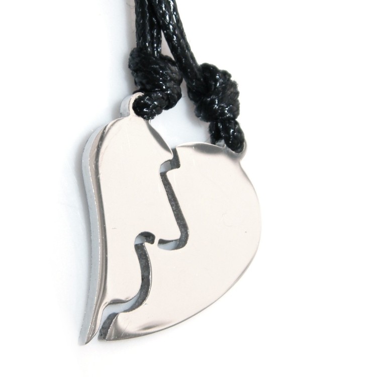 NSA|steel elongated heart necklaces to break him and her friends with waxed lace for men and women