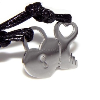 NSA|Acciaio  : pendente doppio laccio chiave lucchetto spezzato acciaio anallergico lui e lei
