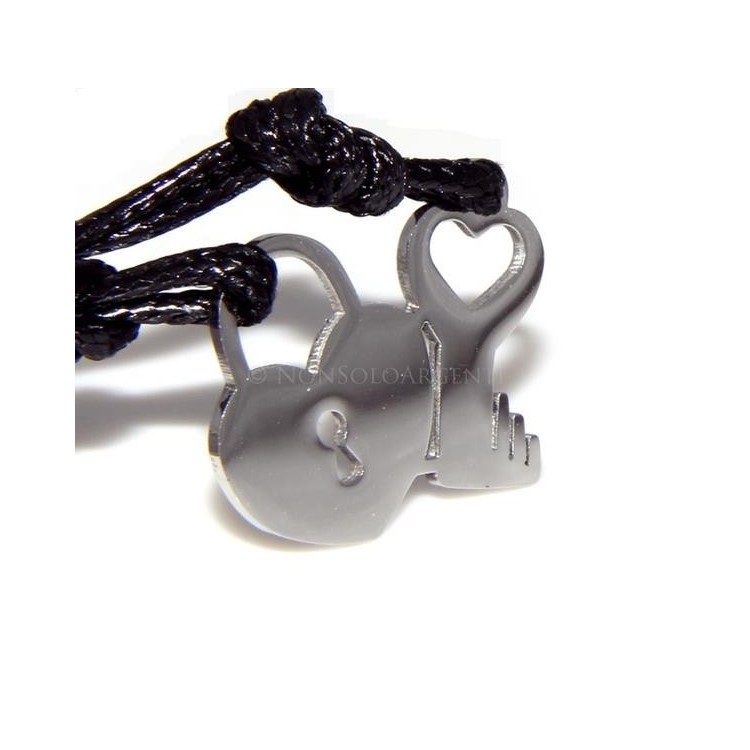 NSA|Acciaio  : pendente doppio laccio chiave lucchetto spezzato acciaio anallergico lui e lei