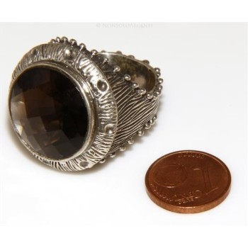 NSA|Grande Anello Argento 925 da uomo : Fascia massiccia lavorata anticata con quarzo fumè 21