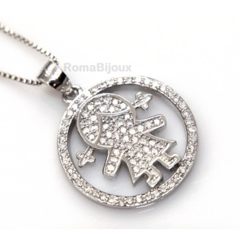 NSA|silver 925: 44 cm Necklace Collier Venetian woman and child pendant hoop microsetting white zirconia