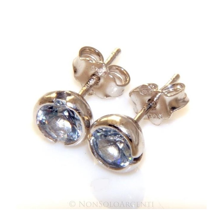 NSA|Argento 925  : orecchini donna uomo cipollina  5 mm  zirconi celeste