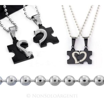 NSA|Acciaio : 2 collane complete puzzle spezzato da spezzare nero con cuore