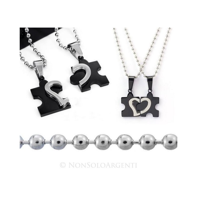 NSA|Acciaio : 2 collane complete puzzle spezzato da spezzare nero con cuore