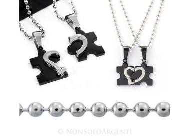 NSA|Acciaio : 2 collane complete puzzle spezzato da spezzare nero con cuore