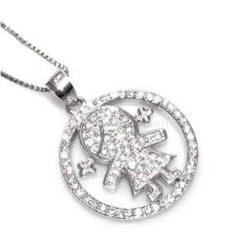 NSA|silver 925: 44 cm Necklace Collier Venetian woman and child pendant hoop microsetting white zirconia