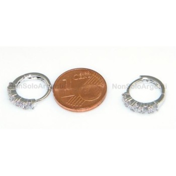 NSA|Orecchini donna o uomo  cerchio piccoli con 5 zirconi brillante lamin ORO BIANCO 18k Gold PLATED