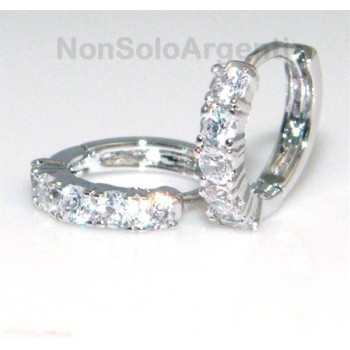 NSA|Orecchini donna o uomo  cerchio piccoli con 5 zirconi brillante lamin ORO BIANCO 18k Gold PLATED