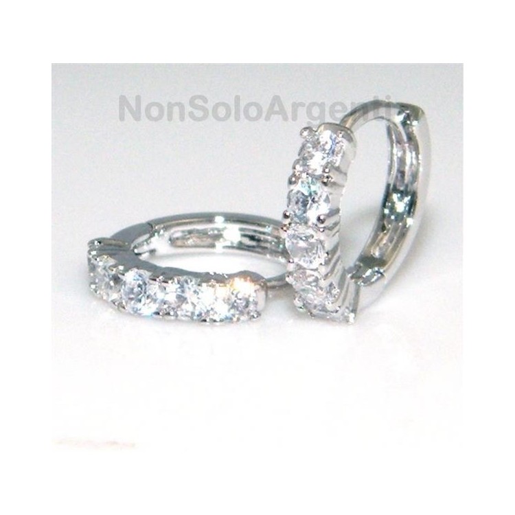 NSA|Orecchini donna o uomo  cerchio piccoli con 5 zirconi brillante lamin ORO BIANCO 18k Gold PLATED