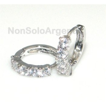 NSA|Orecchini donna o uomo  cerchio piccoli con 5 zirconi brillante lamin ORO BIANCO 18k Gold PLATED