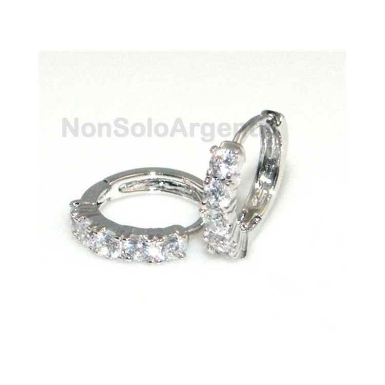 NSA|Orecchini donna o uomo  cerchio piccoli con 5 zirconi brillante lamin ORO BIANCO 18k Gold PLATED