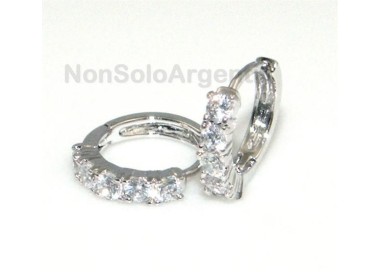 NSA|Orecchini donna o uomo  cerchio piccoli con 5 zirconi brillante lamin ORO BIANCO 18k Gold PLATED