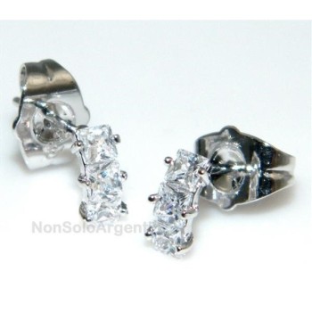 NSA|Orecchini donna tennis con 3 zirconi carre a griffe  Lamin ORO BIANCO 18k Gold filled