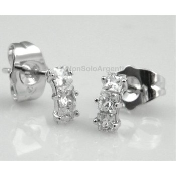 NSA|Orecchini donna tennis con 3 zirconi carre a griffe  Lamin ORO BIANCO 18k Gold filled