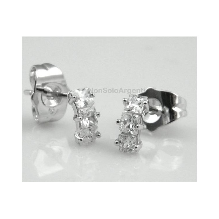 NSA|Orecchini donna tennis con 3 zirconi carre a griffe  Lamin ORO BIANCO 18k Gold filled