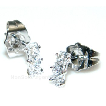 NSA|Orecchini donna tennis con 3 zirconi carre a griffe  Lamin ORO BIANCO 18k Gold filled