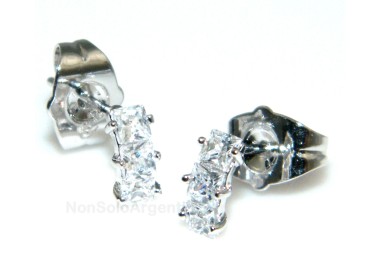 NSA|Orecchini donna tennis con 3 zirconi carre a griffe  Lamin ORO BIANCO 18k Gold filled