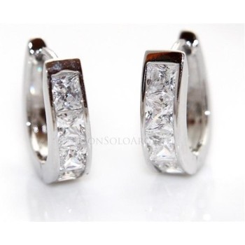 NSA|Orecchini donna a cerchio ovale 4 zirconi carre'  Lamin ORO BIANCO 18k Gold PLATED