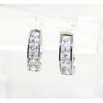 NSA|Orecchini donna a cerchio ovale 4 zirconi carre'  Lamin ORO BIANCO 18k Gold PLATED