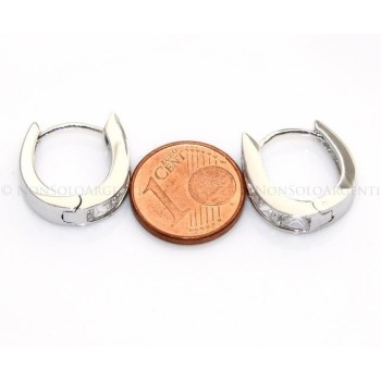 NSA|Orecchini donna a cerchio ovale 4 zirconi carre'  Lamin ORO BIANCO 18k Gold PLATED