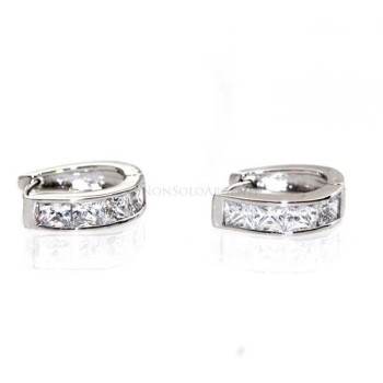 NSA|Orecchini donna a cerchio ovale 4 zirconi carre'  Lamin ORO BIANCO 18k Gold PLATED