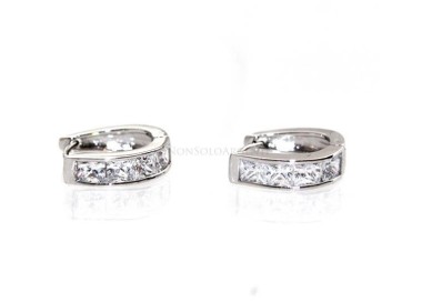 NSA|Orecchini donna a cerchio ovale 4 zirconi carre'  Lamin ORO BIANCO 18k Gold PLATED