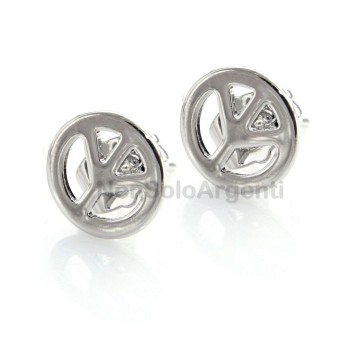 NSA|Peace symbol earrings, rhodium plated 18kgf man woman