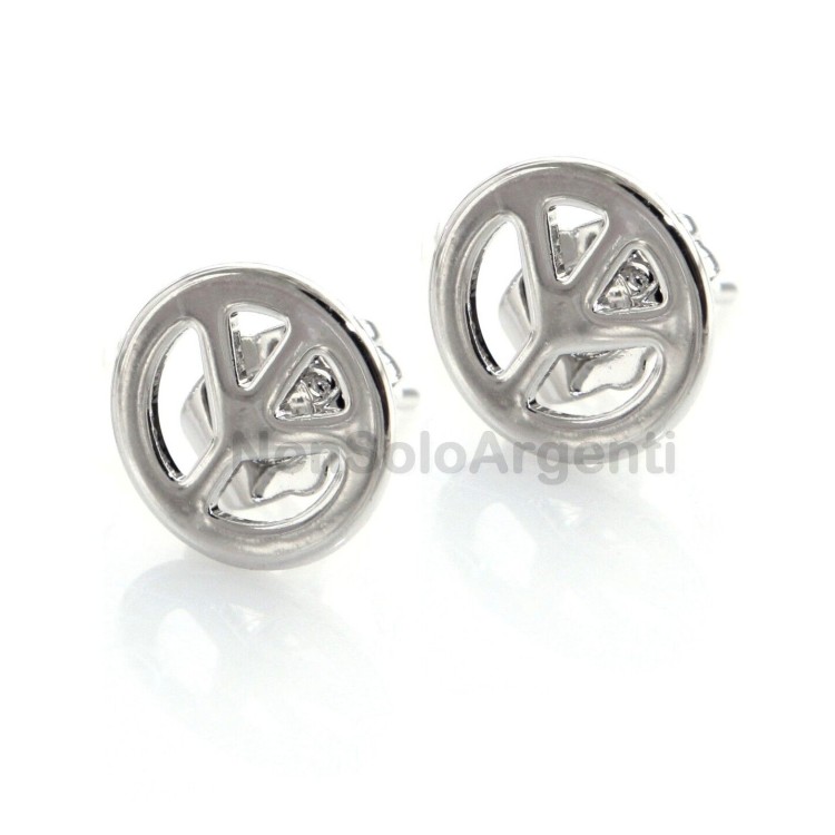 NSA|Peace symbol earrings, rhodium plated 18kgf man woman