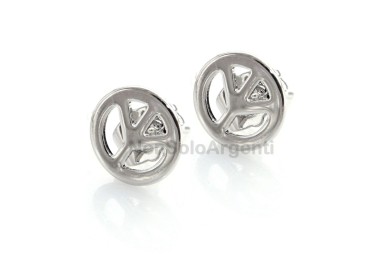 NSA|Peace symbol earrings, rhodium plated 18kgf man woman