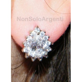 NSA|Orecchini donna a cerchio  con zircone a goccia e brillantini  Lamin ORO BIANCO 18k Gold filled