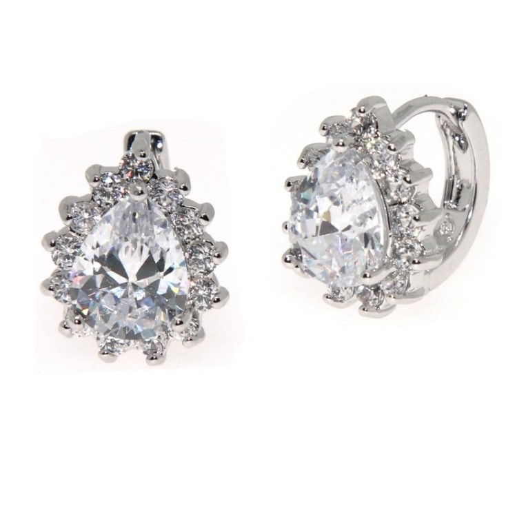 NSA|Orecchini monachella goccia zircone e brillantini  Lamin ORO BIANCO 18k Gold filled