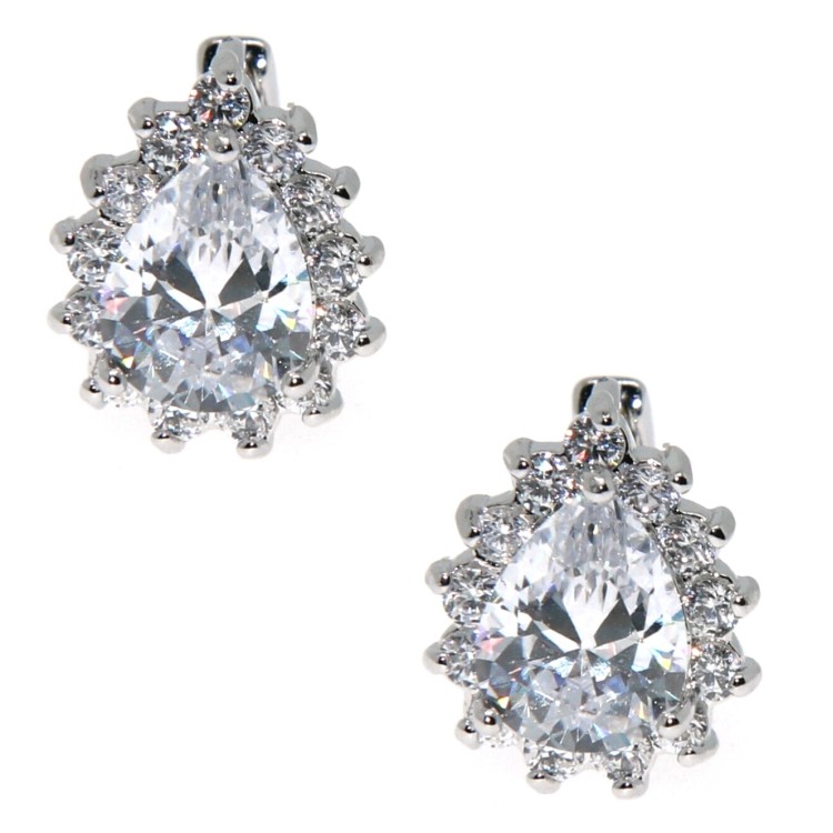 NSA|Zircon drop hook earrings and rhodium-plated diamonds 18kgf