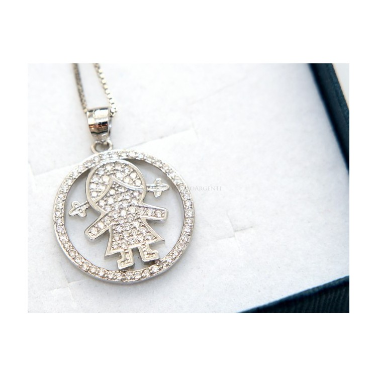 NSA|silver 925: 44 cm Necklace Collier Venetian woman and child pendant hoop microsetting white zirconia