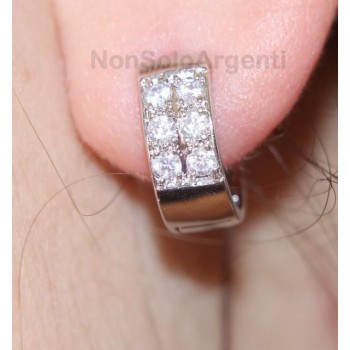 NSA|Orecchini donna a cerchio 3+3 zirconi brillante  Lamin ORO BIANCO 18k Gold filled